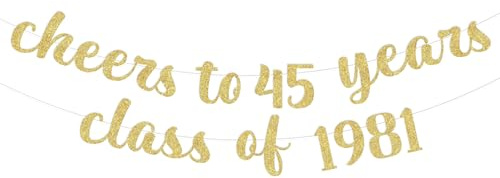 Jollyboom 45 Year Class Reunion Dekorationen, Cheers to 45 Years Class of 1981 Banner Gold Glitter for Happy 45th Anniversary Hanging Sign Photography Background Party Decorations