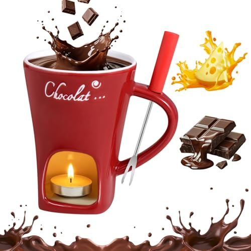 ORIZMA Schokofondue Tasse 130Ml Schokoladenfondue Fondueset-Schokobrunnen Tasse Mehrzweck Chocolate Fondue Set mit Gabel geeignet für Käse Schokolade Butter und Karamell (Rot)