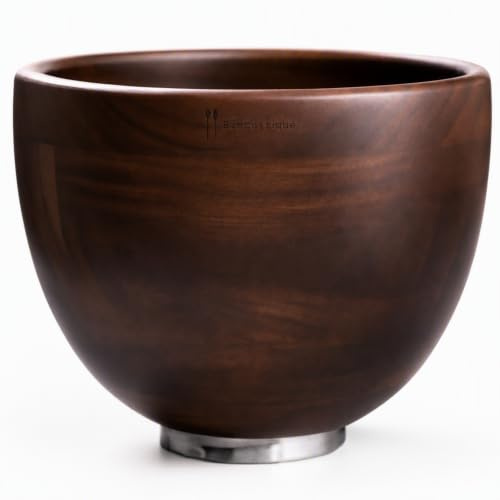 Biscuitique Premium Solid American Walnut Wood Mixing Bowl Compatible with Kitchen Aid Tilt-Head Models 4.5 Quart and 5QT Stand Mixer Wooden Bowls