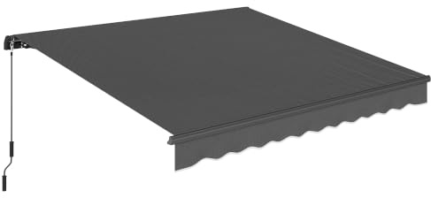 Outsunny Store Banne Manuel 3,5x3m Auvent Rétractable Gris Foncé | Inclinaison Réglable, Manivelle, Aluminium, Polyester 280 g/m², Protection UV, Résistance à l'Eau, Patio Balcon Terrasse