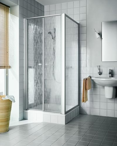 Kermi Dusch-Pendeltür Nova 2000 PTD 880 x 1850 mm – Silber Mattglanz, Dekor Kerolan/Fontana, Nischentür für Duschbereich, schwenkbar & platzsparend