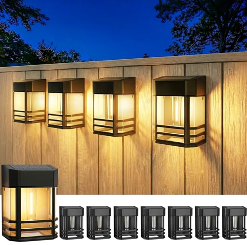 btfarm 8 Stück Solarlampen für Außen Wand, 3 Helligkeit Solar Wandleuchte | IP65 Wasserdicht LED Wandlampe Aussen, Zaunleuchten Outdoor Kabellose für Garten Hauswand Terrasse Zaun Balkon, Warmweiß