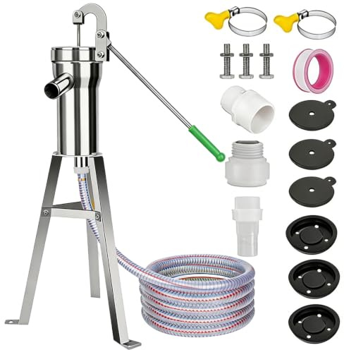 BRGD Schwengelpumpe Komplett Set, Handbrunnenpumpe aus Edelstahl mit 5m Schlauch, Montagehalterung und Zubehörset für Häuser, Hausgärten, Yard, Teiche