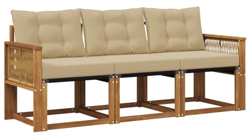 vidaXL Outdoor-Sofagarnitur mit Kissen 3 pcs Natur und Beige, Gartenmöbel, strapazierfähiges Outdoor-Sofa, Loungeset für die Terrasse, Komfort beim Sitzen
