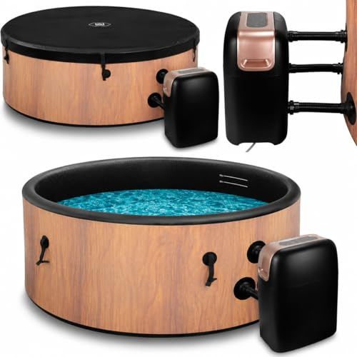 COIL Spa da giardino per esterni, resistente all'inverno, gonfiabile, per 6 persone, effetto legno, robusto materiale DWF, gonfiaggio rapido, idromassaggio wellness