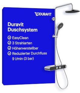Duravit Duschsystem, Shower System mit 3 Strahlarten (Rain, Pulse, Mono), Kopfbrause im Winkel verstellbar, Duschset reinigungsfreundlich, Duschsystem mit Thermostat, Chrom/Schwarz