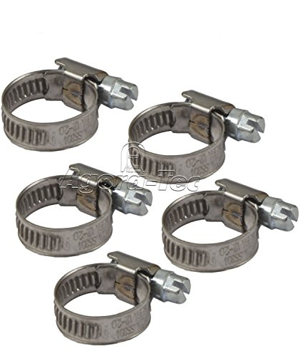 Agora-Tec Edelstahl Schellen W4 (5er Set) für 1/2 Zoll Schlauch, Ø von 12-22mm, 9 mm Breit