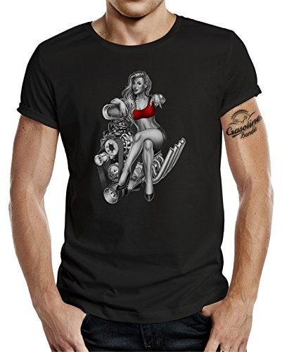 GASOLINE BANDIT T-Shirt original Biker Racer Rockabilly Hot-Rod Design: V8 Pinup