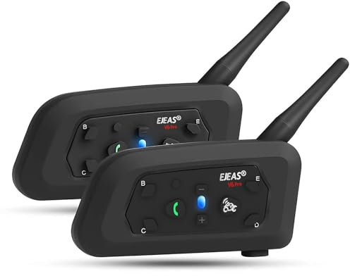 EJEAS V6 Motorcycle Helmet Bluetooth Intercom Full Duplex 1200M BT Interphone Headset Waterproof Communication System for 6 Riders (Dual)
