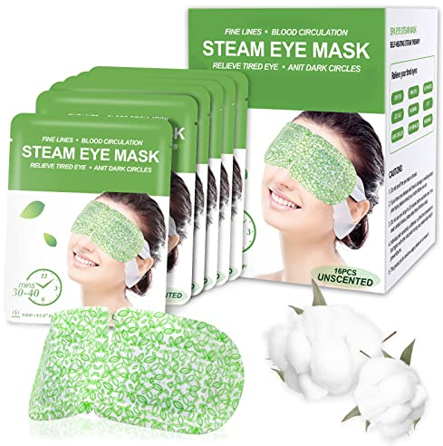 16 Packs Steam Eye Masks for Dry Eyes, Self Heating Warm Compress for Eyes Fatigue & Puffiness Relief, Disposable Heated Eye Mask Travel Essentials, Spa Relaxation Set for Women Christmas, Unscented