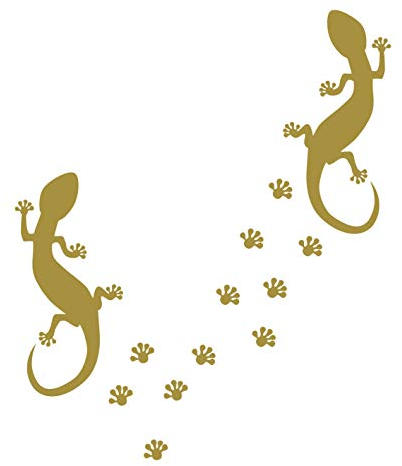 kleb-Drauf® | 2 Eidechsen und 24 Pfoten | Gold - matt | Wandtattoo Wandaufkleber Wandsticker Aufkleber Sticker | Wohnzimmer Schlafzimmer Kinderzimmer Küche Bad | Deko Wände Glas Fenster Tür Fliese