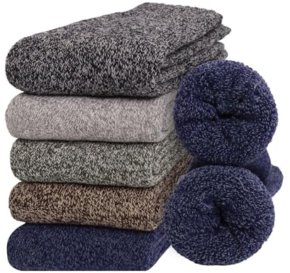 ElifeAcc Men Thick Heavyweight Wool Calf Casual Thermal Socks Multipack | Cushioned Breathable Crew Mens Cotton Athletic Socks Multipack for Hiking Work Walking Running Outdoor Activities