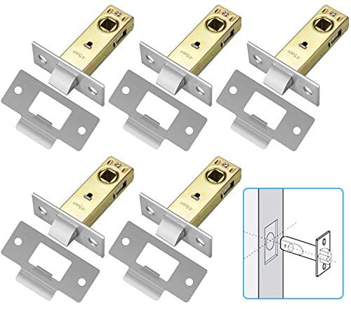 RMENOOR 5 Pcs Tubular Mortice Fasteners, 45mm Chrome Latches, Premium Door Mechanism with Polished Plate & Screws for Internal Doors, Fits Most Lock Handles