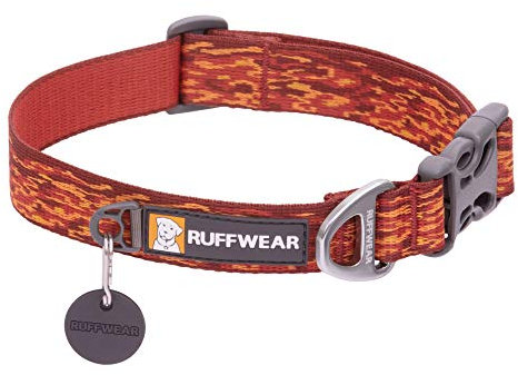 RUFFWEAR Flat Out Collar, Klassisches Hundehalsband für Große bis Sehr Große Hunderassen, Einstellbare Passform, Größe L (51-66 cm), Ember Distortion
