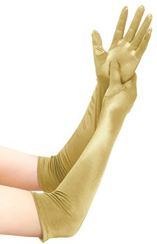 EORUBE 1920s Handschuhe für Damen Ellenbogen Lange Satin Handschuhe Party Kostüm (Gold)
