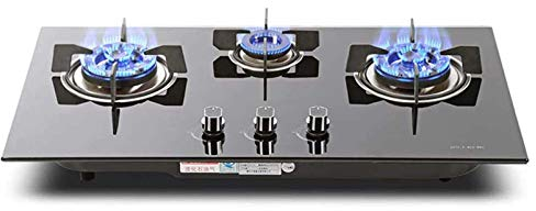 Piano cottura a gas integrato 3 fuochi Fornello a gas Piano cottura in vetro temperato Piano cottura a gas 4.0KW con protezione termocoppia, 30,7 x 17,7 pollici,Liquefied gas
