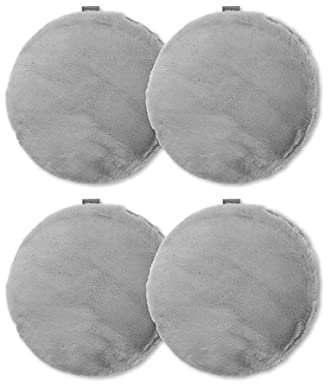 jilda-tex 4er-Set Sitzpolster Sitzkissen Stuhlkissen Bodenkissen Stuhlauflage Plüschmatte mit Füllung in Felloptik Rabbit Deluxe 750 GSM Kunstfell Fellimitat (Hellgrau, 4X Ø 37 cm)