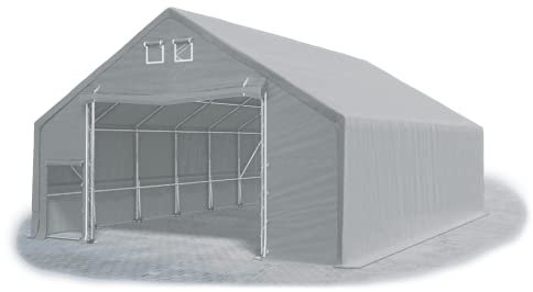 DAS COMPANY Ganzjährige Industriehalle 8x12x3 m Lagerhalle Wasserdicht Grau Lagerzelt Rohre 78mm Stabil und Robust Feuerfeste Plane 720g/m2