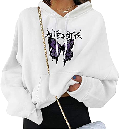 ORANDESIGNE Damen Sweatshirt Pullover Teenager Mädchen Hoodie Herbst Winter Hoodie Frauen Pullover Oberteile Langarmshirt Kapuzenpullover Mode Bequem Casual Pulli mit Kordel und Taschen A Weiß XS