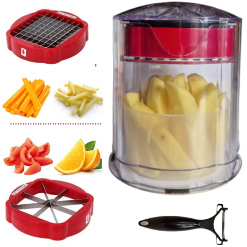 Homaiz Coupe Frites Manuel | Découpe légumes Multifonction |Coupe Pomme |Pomme de Terre |Oignon |Fruits| Accessoire Cuisine| Rapide |Deux lames en inox interchangeables| Le Plus: épluche Offert