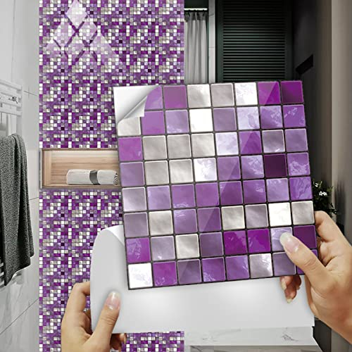 Vinilos de Pared Decorativos Mosaico Gris Violeta Vinilo Pared Azulejos Adhesivos Cocina Impermeables Vinilos para Baños Azulejos Adhesivos Vinilos Decorativos 10 Piezas(15x15cm)