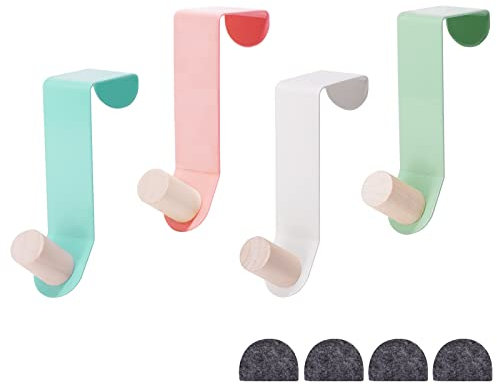 JS Coat Hooks Over Door Heavy Duty Wooden Colour Towel Hooks Back of Door Hanging Hanger for Clothes Hat Jacket Clothing,4pack