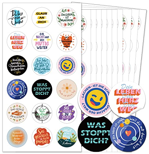 BIROYAL Sprüche Aufkleber - 504 Stk 4 cm Sticker Sprüche - Bunte Motivationssticker 28 Seiten - Inspirierende Motivationsaufkleber für Laptop, Geschenk, Umschlag, Scrapbook