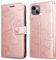 DENDICO Cover per iPhone 13 Mini, Portafoglio Custodia in PU Pelle per iPhone 13 Mini, Antiurto Cover a Libro con Slot per Carte, Oro Rosa
