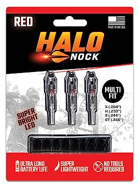 Halo Nock FIT Lighted Nocks for Archery & Bowhunting, Fits .204, .233, & .244-.246 Internal Diameter Arrows, Red, 3-Pack