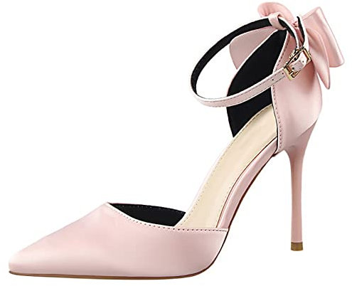 Talons Hauts Pointus pour Femmes Escarpins Papillon à Bride Cheville Noeud Papillon de Mariage Sandales Habillées,Pink,40 EU/9 US