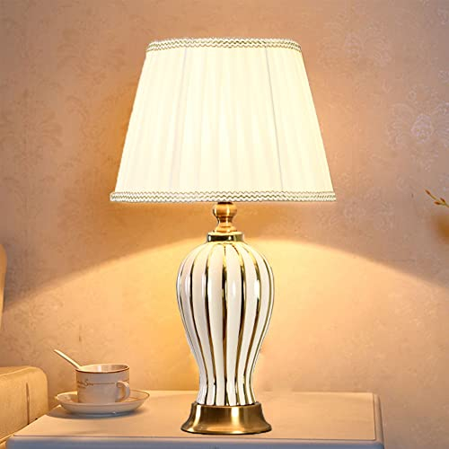 Moderne minimalistische Orange Keramik romantische warme dekorative Tischlampe Tischleuchte Kreativ Stoff Lampenschirm Schlafzimmer Nacht Wohnzimmer Studie Büro Nachttischlampe E27 (Weiß)