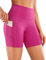 CRZ YOGA Damen Sport Radlerhose Blickdichte High Waist Biker Shorts Running Kurze Leggings mit Tasche - Naked Feeling Light - 15cm Hibiskus-Purpur 44