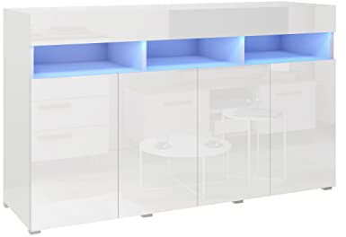 BROMARKT Premium Kommode 140x80x40 cm - Sideboard Wohnzimmer - Kommodenschrank - Wohnzimmerschrank - Sideboard für das Wohnzimmer - Schlafzimmer und Wohnzimmer Kommode - Glanzschrank - Weiß