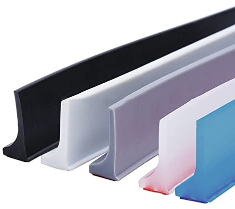 Room Floor Water Barrier, Silicone Shower Threshold Water Barrier,Screen Door Seal Strip,Shower Tray Sealing Strip,Water Retaining Dam for Bathroom Bath Sink(L Shape,3cm High). (Black 1M)