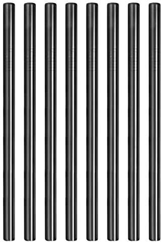Sourcing Map Reusable Black Stainless Steel Boba Straws, 8pcs Extra Wide & Long, Versatile Design for Bubble Tea, Cocktails & More