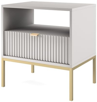 Selsey Vellore - Nachttisch, grau mit geriffelter Front und goldenem Rahmen, 54 cm