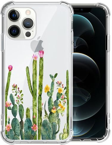 Yuning419 Cactus Clear Case for iPhone 12 Pro Max, Soft TPU Transparent Case, Shockproof Protective Cover for 6.7 inch Screen