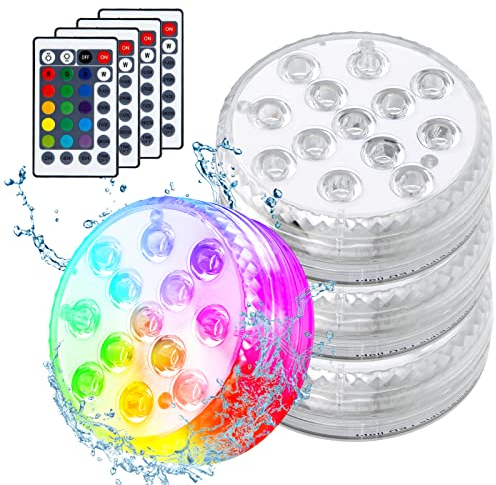 Aoreun Luci per Piscina, 4 pezzi Luce LED Sommergibile 13 LED Luci Piscina IP68 Impermeabile LED Luci Subacquee con Telecomando 16 Colori Luci a Sommergibili per Giardino Piscina Laghetto Fish Tank