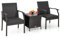 COSTWAY 3-teiliges Gartenmöbel Set, Rattan Balkonset mit 2 Stühlen und Tisch, Balkonmöbel mit gepolstertem Sitz, Rattanmöbel für kleinen Balkon, Terrassenmöbel, Sitzgruppe für Garten, Veranda