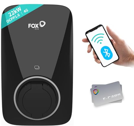 FoxESS 22KW EV-Ladegerät, 3-Phasen Typ 2, Intelligente Wallbox mit App-Steuerung, RFID & OCPP, Für Elektroautos (WiFi + 4G, Ohne Ladekabel)
