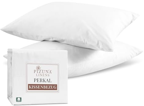 Pizuna Kissenbezug 40x80 cm 2er Set Baumwolle Weiß, Atmungsaktiv 100% langstaplige Baumwolle in Perkalbindung kopfkissenbezug (Weiß Kissenbezug 2er Set)
