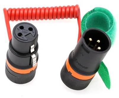 HangTon XLR Cable de audio de 3 pines para micrófono Sony FX3 FX9 Canon, grabadora de cámara de sonido, dispositivos Zoom Zaxcom, ángulo recto, bajo perfil, cable trenzado rojo en espiral