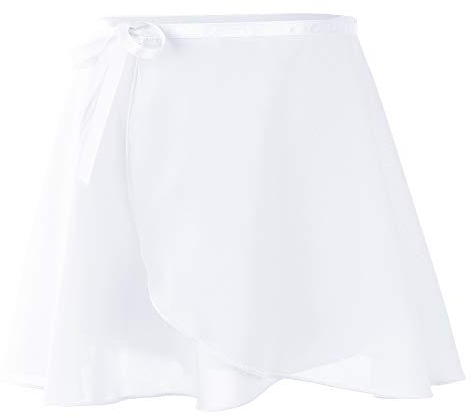 Ballettrock Mädchen Chiffon Ballett Wickelrock Tanzrock Verstellbare Taille Krawatten Ballett Rock Damen Weiß M