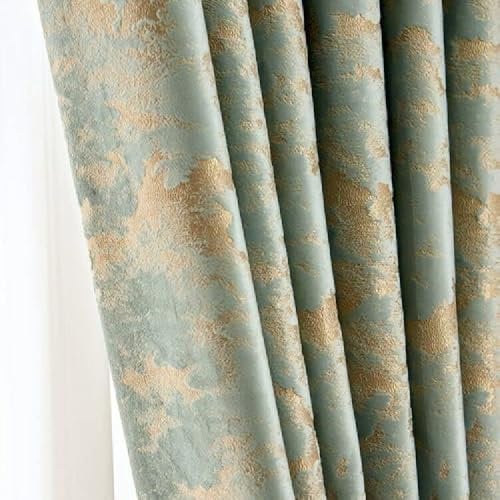 Amidoudou Pencil Pleat Velvet Curtains 1 Pair for Bedroom Living Room - Luxury Retro Gold (Light Green, 66 x 84 Inch)