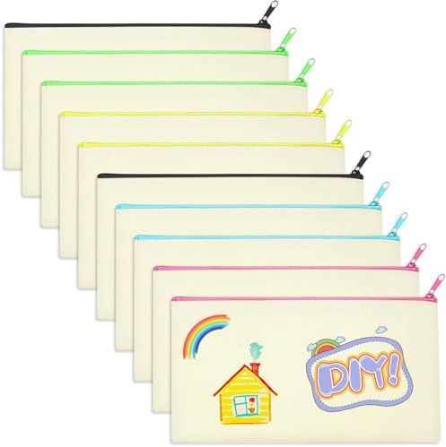 10 Stück DIY Blanko Stoff Federmäppchen mit Reißverschluss Stoffbeutel Zum Bemalen Mäppchen Taschen Zum Bemalen Für Kinder Segeltuch Kosmetiktasche, 21 X 12 cm