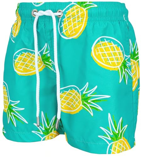 Aquarti Vater Sohn Badeshorts – Schnelltrocknend, hochwertig, chlor- und salzwasserresistent, Größen 5 Jahre bis XXL, Farbe: Ananas Gelb Grün, Größe: XL