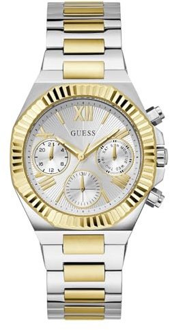 GUESS Analoge Armbanduhr für Damen mit rundem Zifferblatt und wasserabweisenden Damen-Armbanduhren