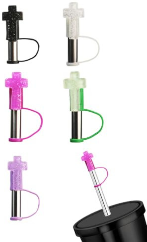 5PCS Silicon Straw Cover Caps 10mm, Reusable Long Stainless Straw for 30oz, 40oz Cup Milkshake, Smoothie and Jumbo Thick Drinks