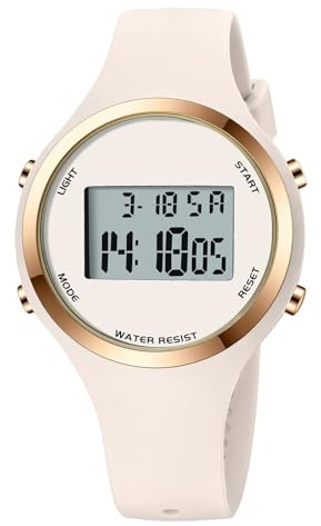 XCZAP Women's Digital Sports Watch, Waterproof LED Backlight Wrist Watch with Alarm Stopwatch, Lightweight Silicone Strap Sport Watch for Girls Teens Women Outdoor Fitness (B-All offwhite)