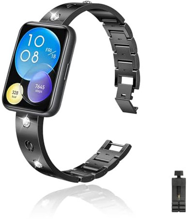 HYSDFFG Métal Bracelet pour Huawei Watch Fit 2, Bling Métal Femme Brillant Bracelet de Montre, Remplacement de Bracelet avec Strass Diamant Compatible avec Huawei Watch Fit 2 (D)
